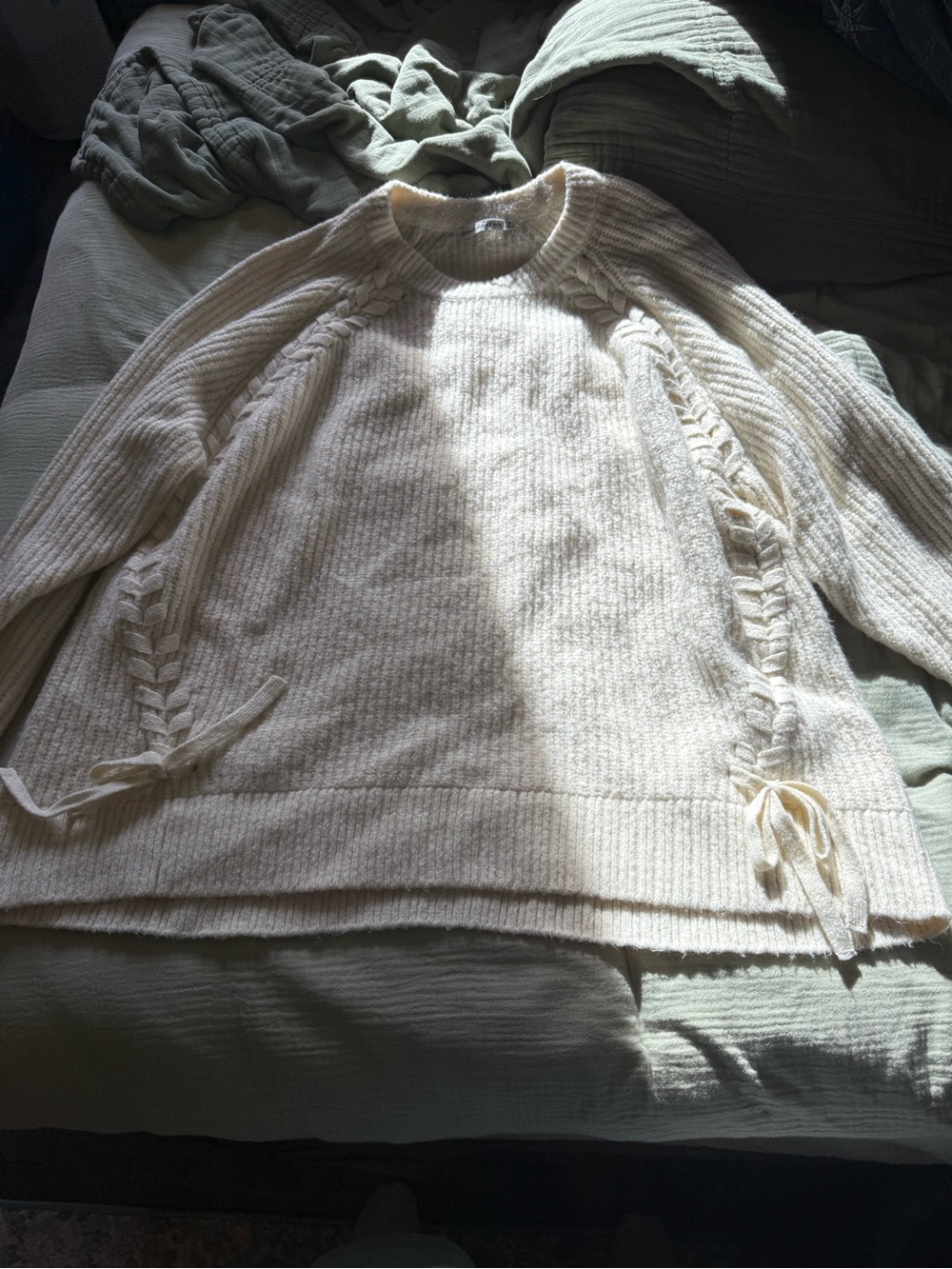 Abercrombie & Fitch Cream Crewneck Cable-Trim Sweater